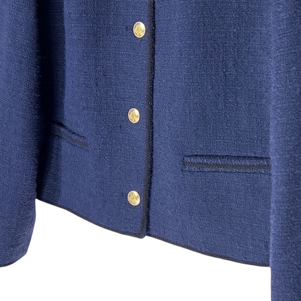 J.Crew Lady Bomber Jacket Maritime Bouclé Tweed Wool Navy Gold Buttons Sz 18 EUC - Picture 5 of 10